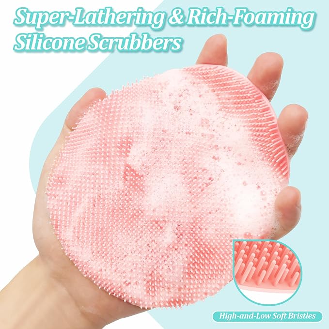 Silicone Back Scrubber & Bath Glove Set 2PCS, 13.4'' Gentle Shower Back Scrubber - Image 5