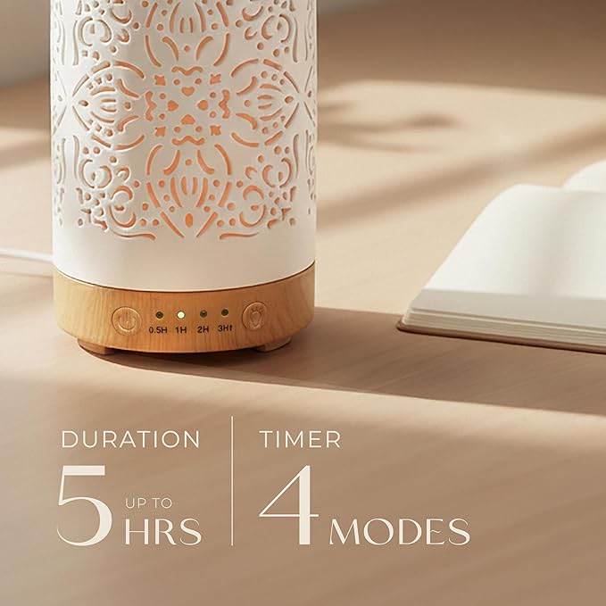 Earnest Living Essential Oil Diffuser White Ceramic Diffuser 100 ml Timers - Image 6