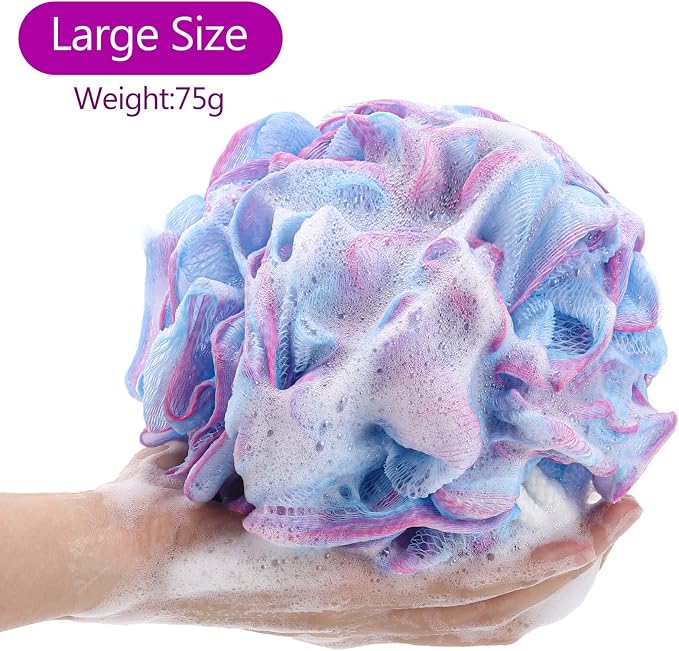 BTYMS 4 Pieces Loofah Bath Sponge 75g/pc Bath Puffs Shower Scrunchies Large - Image 4