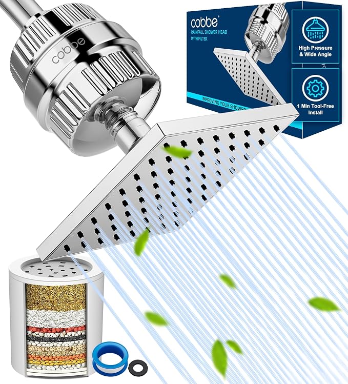Cobbe High Pressure Filtered Shower Head Combo, Rain Shower Head by Cobbe