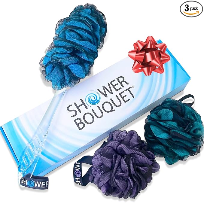 SHOWER BOUQUET Loofah-Charcoal Back-Scrubber & Bath-Sponge Color-Set // 1 by ShowerBouquet%C2%AE
