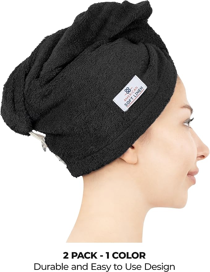 American Soft Linen 100% Cotton Hair Towels - Image 2