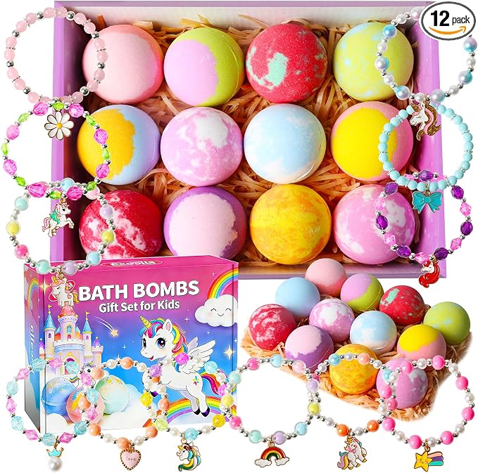 Bath Bombs for Girls with Toys Inside, Kids Bath Bombs with Jewelry Inside by Excalla