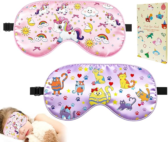 2 Pcs Sleep Mask for Kids Girls, Silk Eye Covers for Sleeping, Adjustable Strap by Unknown