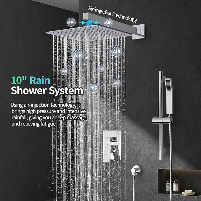 SR SUN RISE 10 Inch Square Shower Faucet, Adjustable 16-Inch Slide Bar Hand - Image 2