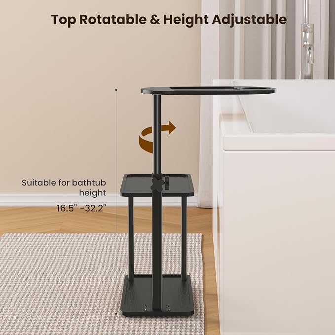 Bathtub Tray Table, Freestanding Bath Side Table Tub Tray Caddy, 3 Layer Bamboo - Image 6
