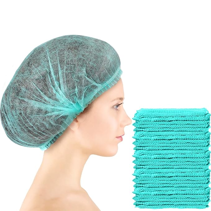 100 Pcs Disposable Nonwoven Bouffant Caps 21 Inch Hair Net Elastic Cap Hair by Geyoga
