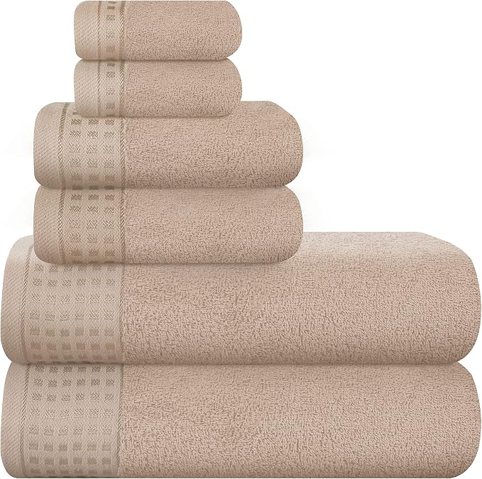 GLAMBURG 100% Cotton Ultra Soft 6 Pack Towel Set, Contains 2 Bath Towels 28x55 by GLAMBURG