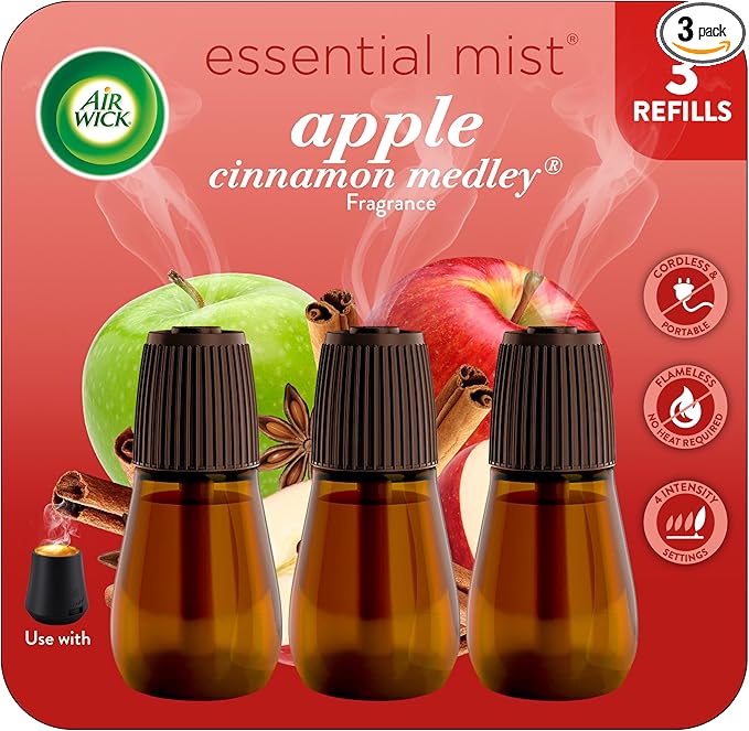 Air Wick Essential Mist Refill, 3 ct, Apple Cinnamon Medley, Essential Oils by AirWick