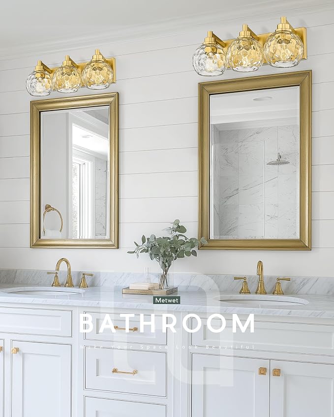 Bathroom Light Fixtures Over Mirror, 3-Light Brushed Gold Vanity Light - Image 7