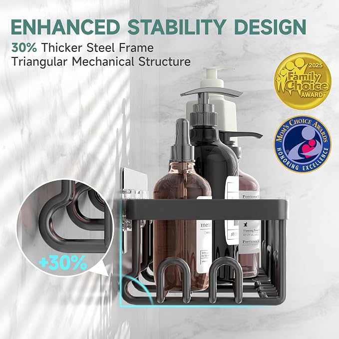 Veken Shower Caddy 3-Pack, Advanced Rustproof Design, No Drilling Adhesive - Image 2