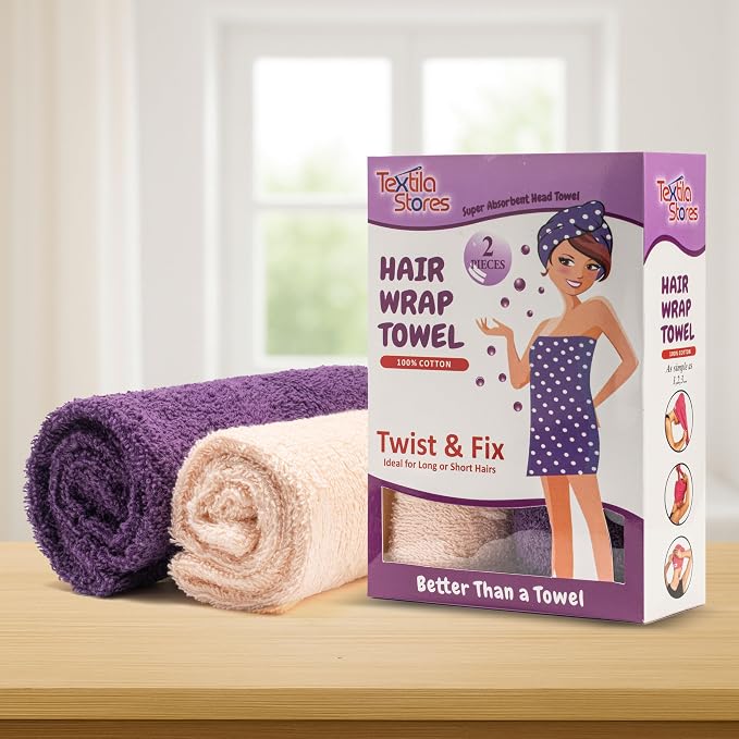 Textila 100% Cotton Hair Wrap Towels - Image 2