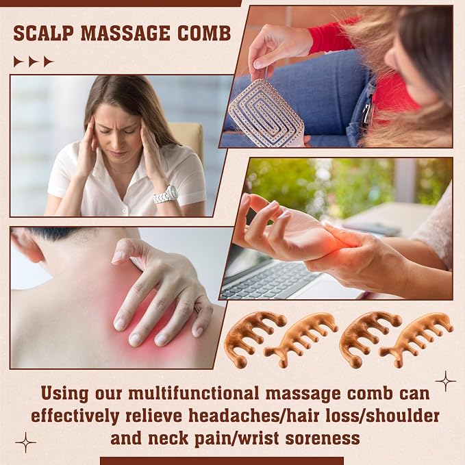 LemonRoad 12 Pack Wooden Scalp Massager Natural Sandalwood Wide Tooth Combs - Image 6