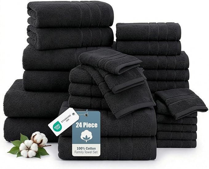 100% Mercerized Cotton Bath Towels Set of 24 by CasaPlatino