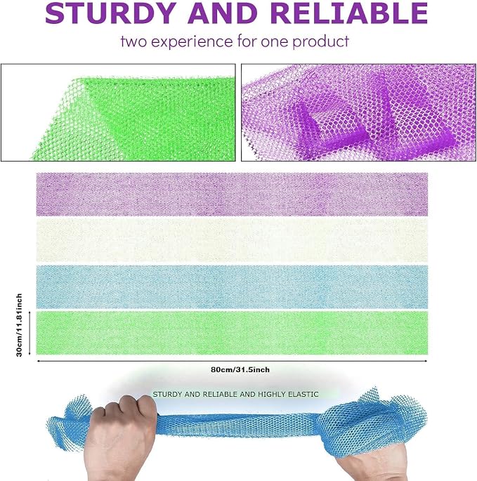 UJFQBH 4 Pieces African exfoliating net African Net Long Net Bath Sponge - Image 3