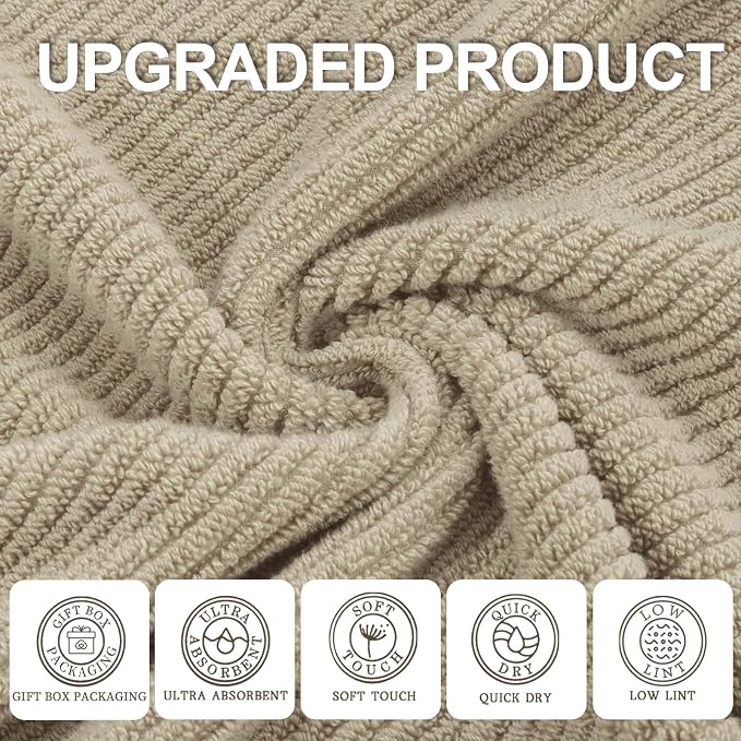 Beige Hand Towels, Hand Towels for Bathroom Set of 4, Large 18"x 28" - Image 2