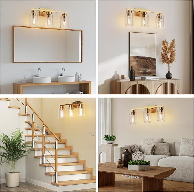 PARTPHONER 3-Light Bathroom Light Fixtures, Brushed Gold Vanity Light - Image 8