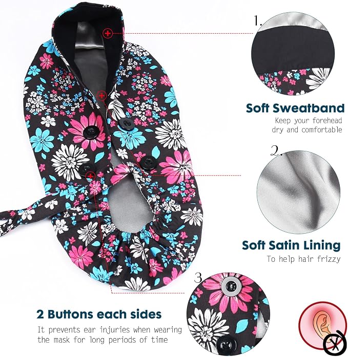 Satin Lined Scrub Caps with Buttons & Sweathand, Surgical Caps - Image 3