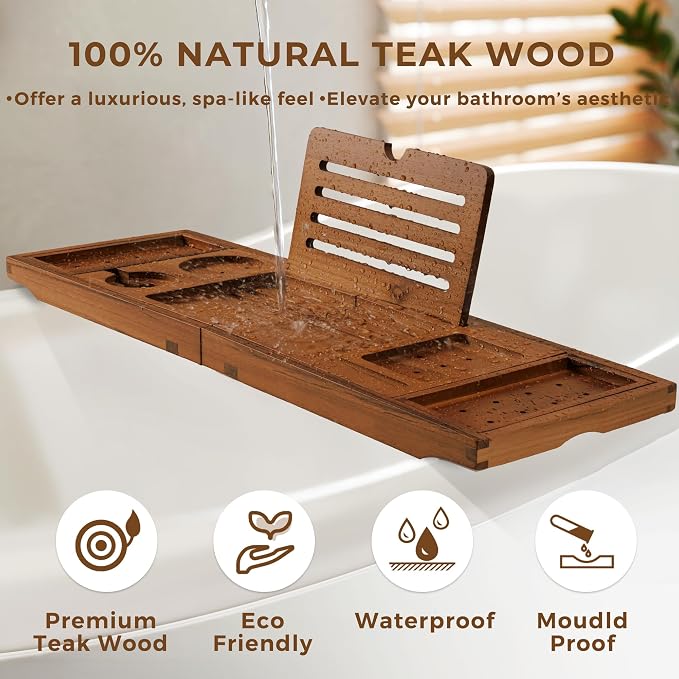 Teak Bathtub Tray, Luxury Bath Table Tray - Image 5
