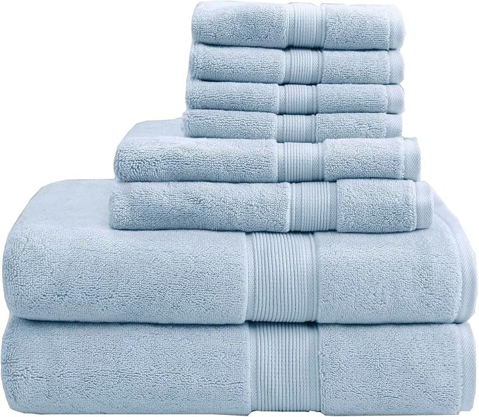 Madison Park 800GSM Bathroom Towel Set of 8 100% Cotton Bath Towel Set by MADISONPARK
