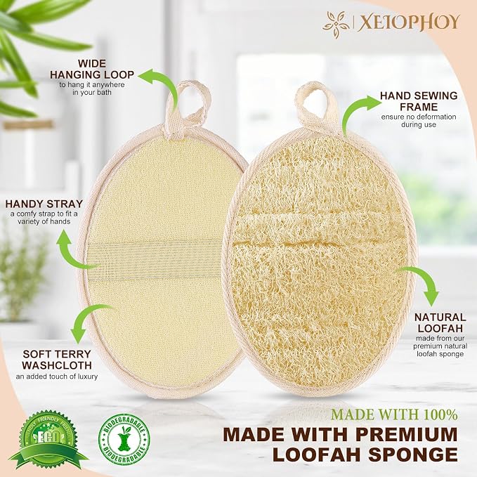 2PCS Natural Exfoliating Loofah Body Scrubber, Premium Loofah Exfoliating Body - Image 4