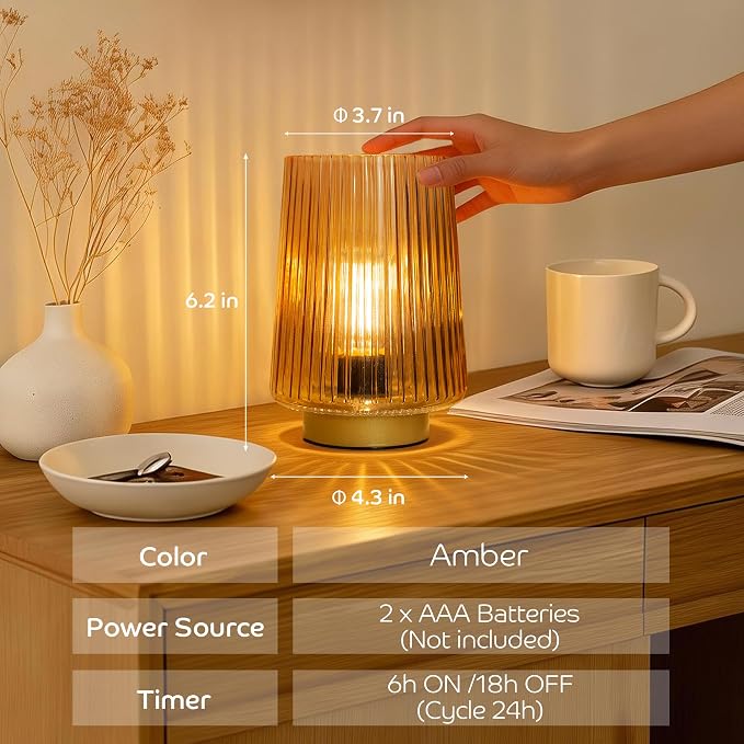 Battery Operated Lamp with Timer, Aesthetic Cordless Battery Powered Accent Lamp - Image 4