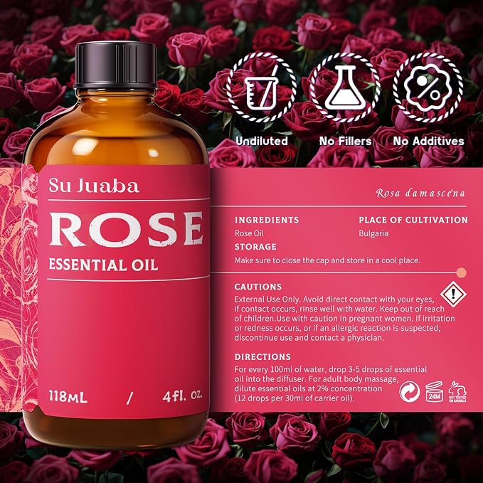 SU JUABA Rose Essential Oil 4 Fl Oz, 100% Pure Rose Oil - Image 6