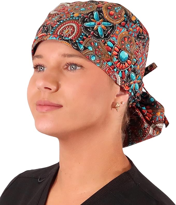 Sparkling EARTH Big Hair Ponytail Classic Surgical Style Scrub Working Cap by SparklingEARTH