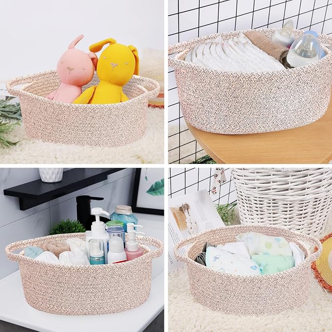 ABenkle Small Basket with Handles, Boho Decorative Rope Woven Dog Cat Toy - Image 5