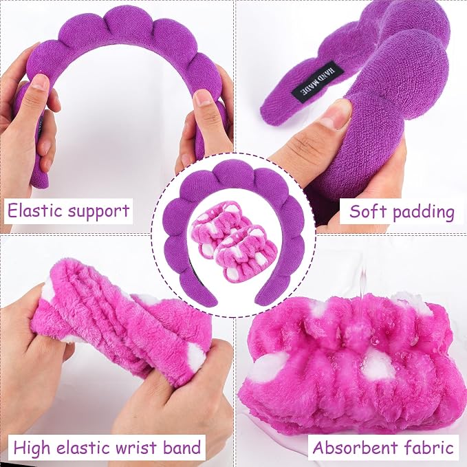 Zkptops Spa Headband for Washing Face Wristband Set Sponge Makeup Skincare - Image 5