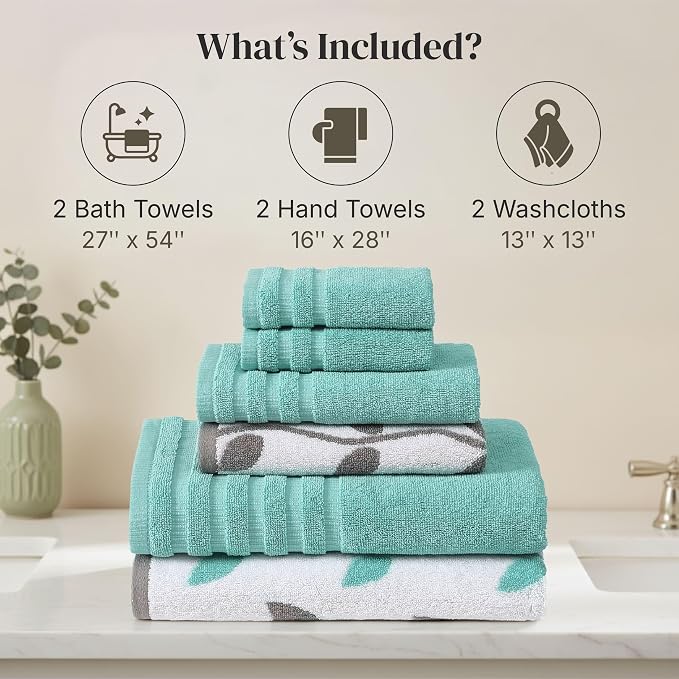 Modern Threads Natural Vine 6-Piece 100% Cotton Towel Set – Yarn Dyed Jacquard - Image 3