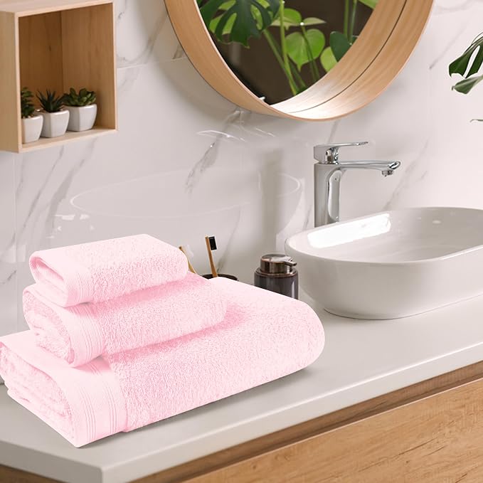 Ultra Soft 3 Pack Cotton Towel Set, Contains a Bath Towels 28x55 inch, a Hand - Image 3