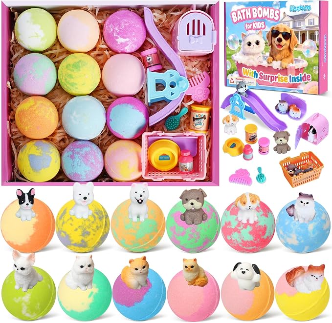 Kids Bath Bombs with Surprise Inside, Dog & Cat Toys Pretend Playset, Bubble - Image 2