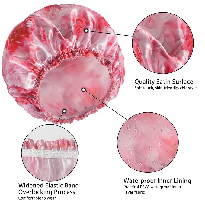 4 PCS Shower Caps for Women, Printing Bath Caps, Double Layers Shower Cap - Image 5