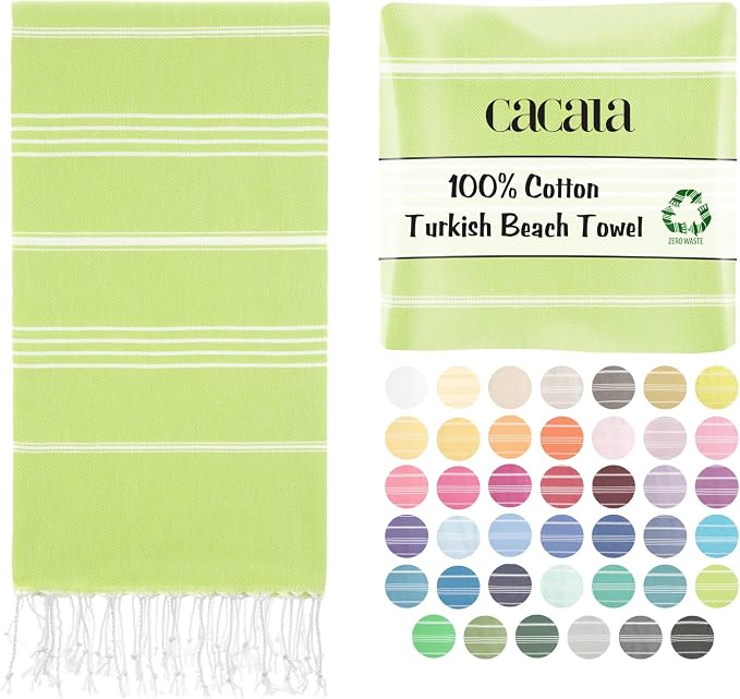 Cacala Lightweight and Thin Turkish Beach Towel 100% Cotton Sand-Free and by Cacala