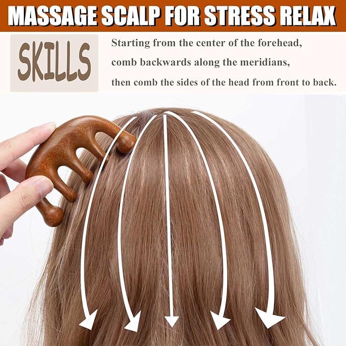 Wooden Scalp Massager for Scalp Gua sha, Massage Comb, Wooden Head Massager - Image 3