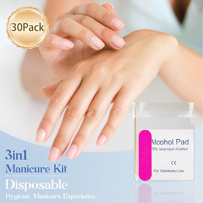 Qsnidy 30 Pack Disposable Manicure Kit Individually Packed 3-Piece Mini Press - Image 2