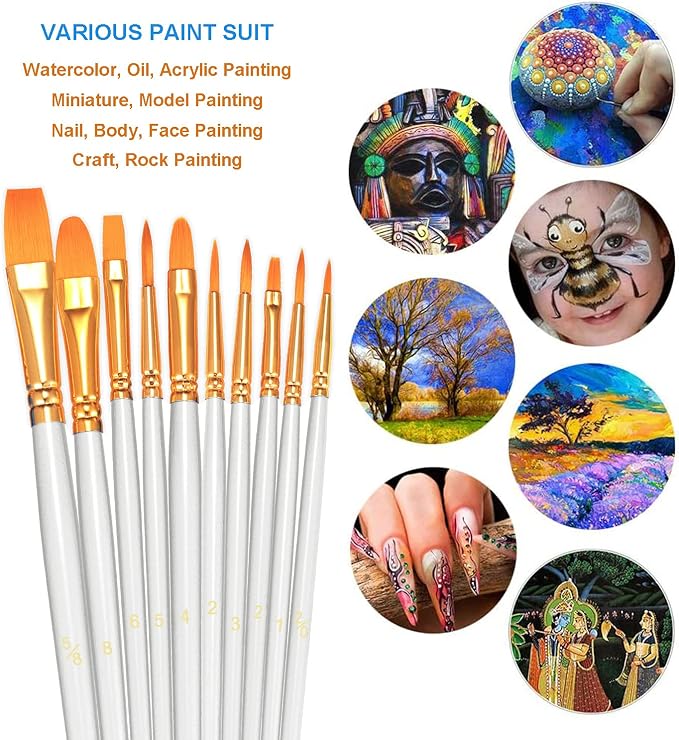 BOSOBO Paint Brushes Set, 4 Pack 40 Pcs Round Pointed Tip Paintbrushes Nylon - Image 3
