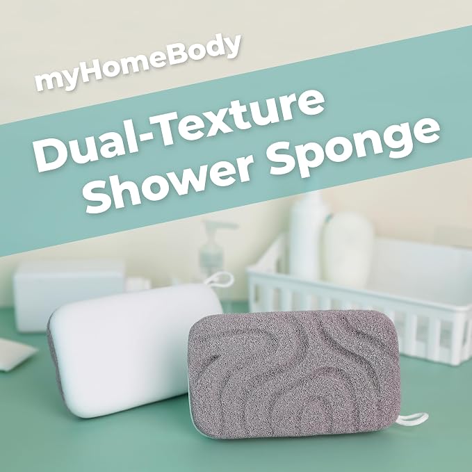 myHomeBody Dual-Texture Shower Sponge, Beauty Body Scrubber Exfoliator - Image 2
