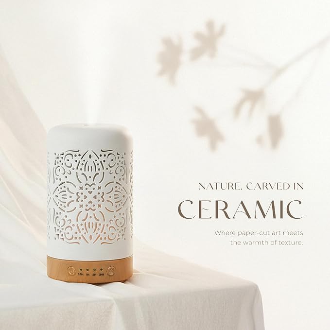 Earnest Living Essential Oil Diffuser White Ceramic Diffuser 100 ml Timers - Image 7