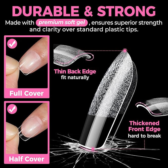 UNA GELLA Extra Short Square Oval Nail Tips 216pcs Pre-shaped Half Matte Square - Image 5