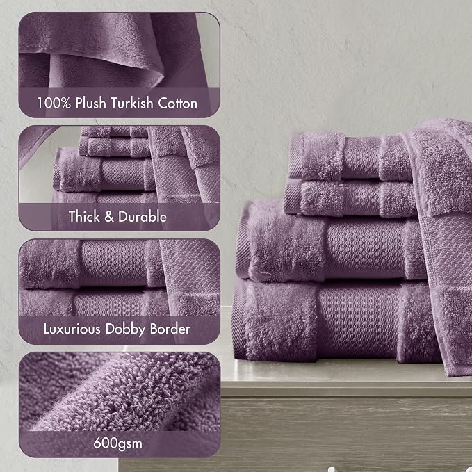 Madison Park Turkish 100% Cotton Towel Set, 600Gsm Luxury Premium Weight - Image 4