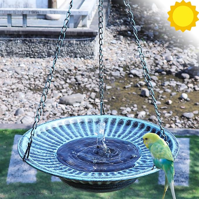 12.3" Hanging Bird Bath with Solar Fountain Bird Bath Bubbler，Birdbath Fountain - Image 2