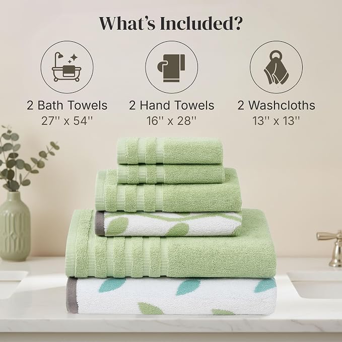 Modern Threads Natural Vine 6-Piece 100% Cotton Towel Set – Yarn Dyed Jacquard - Image 3