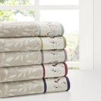 Madison Park Serene 100% Cotton Bath Towel Set Luxurious Floral Decorative - Image 9