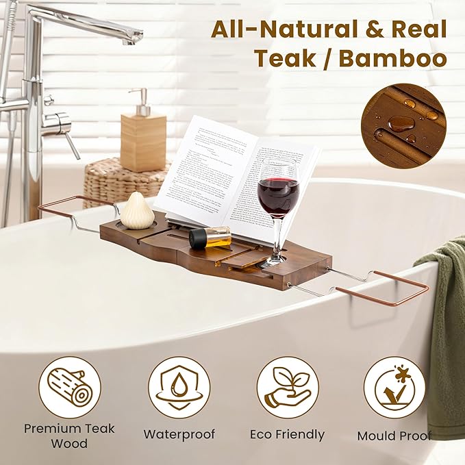 Teak Bathtub Tray Expandable Bathroom Tray - Image 4
