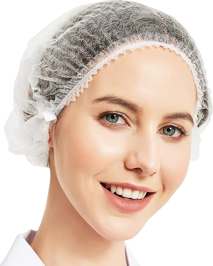 ProtectX 100-Pack White Disposable Hair Nets, Elastic Head Cover, Bouffant Caps by ProtectX