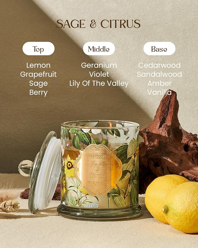 M&SENSE Sage Citrus Soy Candles, Natural Organic 2 Wick 12.7oz 75H Long Lasting - Image 2