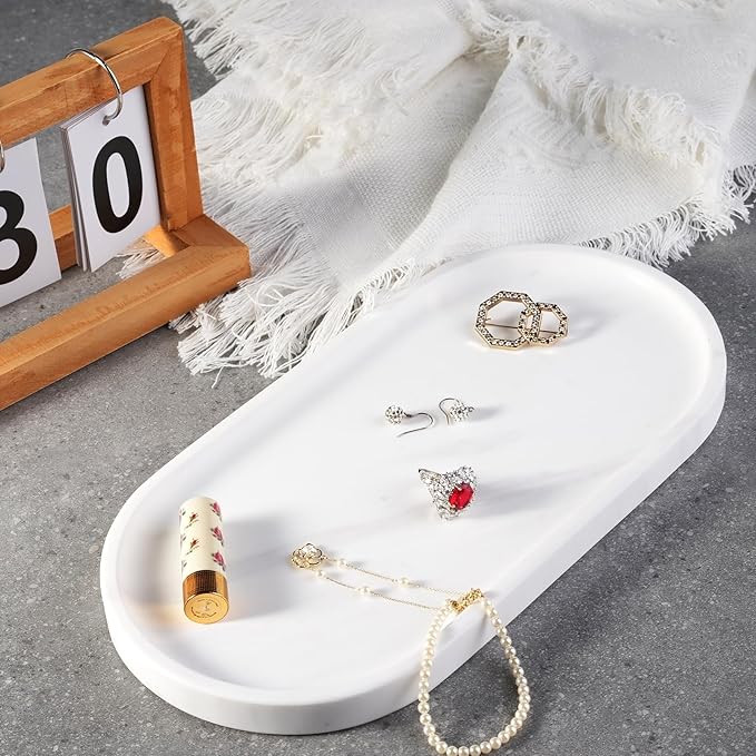 Koville 12"x6" Elegant White Marble Bathroom Tray, Natural Marble Vanity Trays - Image 5