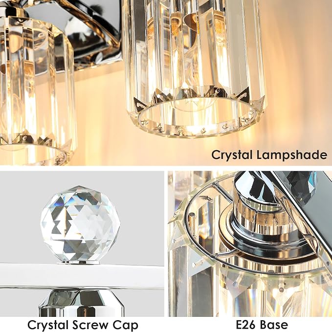 Crystal Bathroom Lighting Fixtures Over Mirror, 3 Light Chrome Brushed Nickel - Image 3